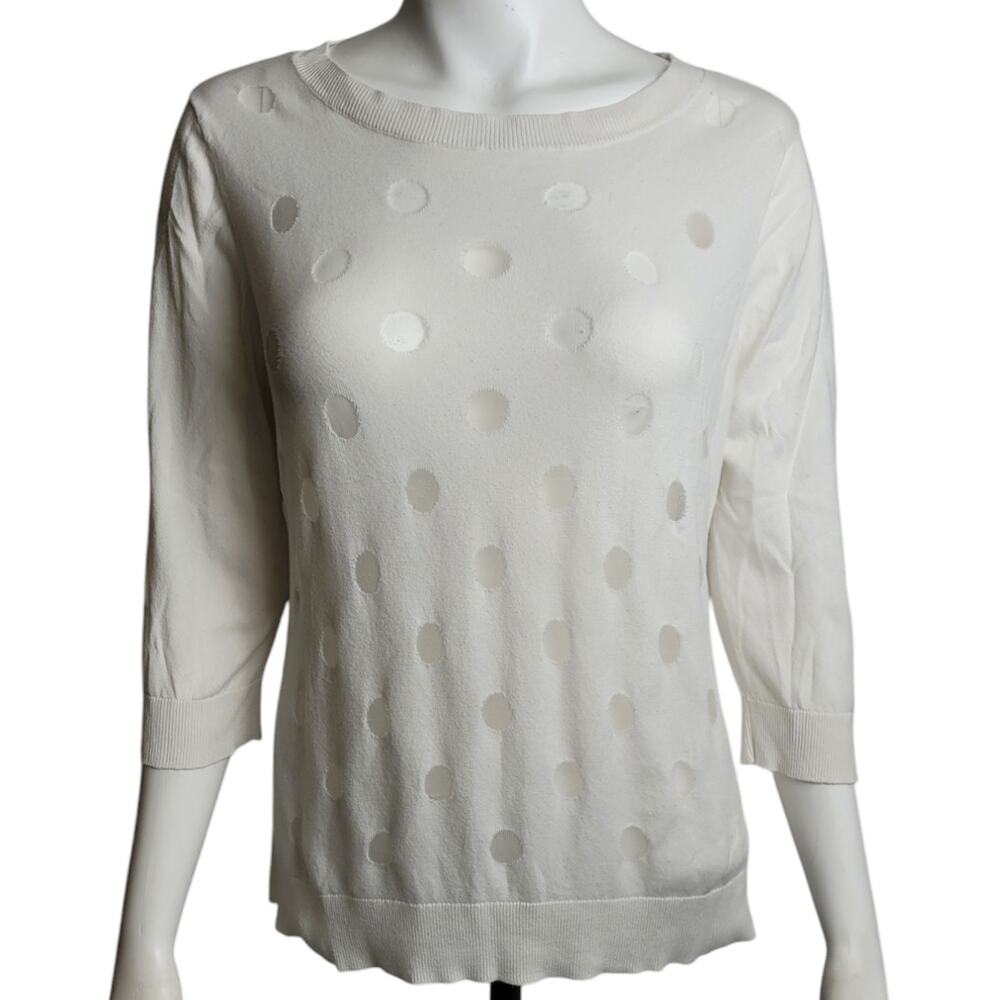 Halogen Sheer Mesh Sweater Minimalist White Layering Lightweight Womens Large